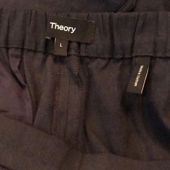 Theory Linen blend pull-on, front pockets, elastic back/waist, faux fly pants - Picture 4 of 8